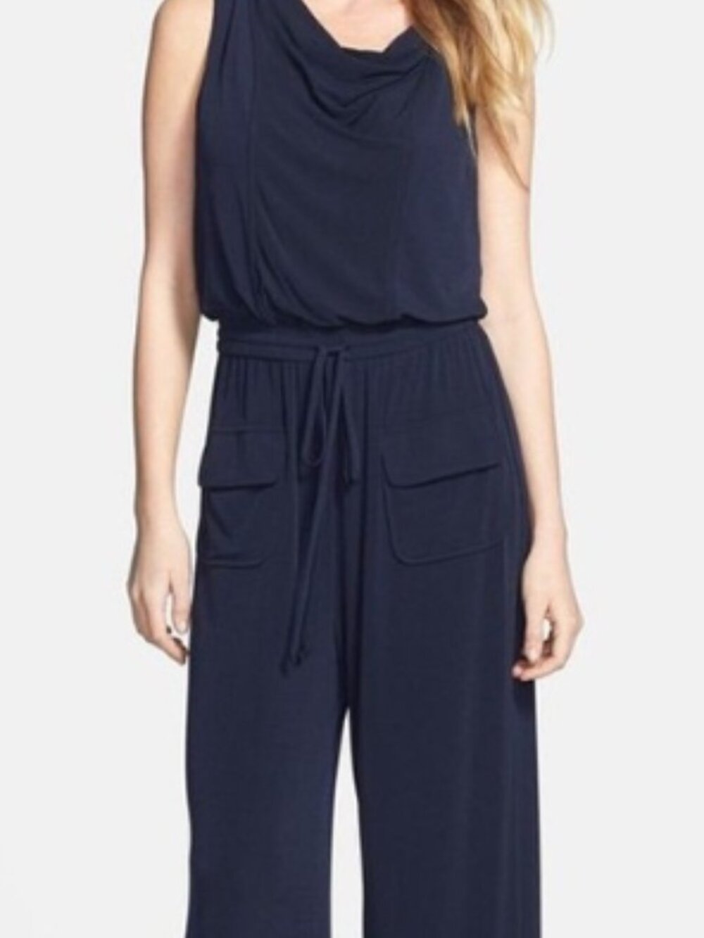 VINCE CAMUTO Jumpsuit Romper Womens Large Blue Sleeveless Flare Leg